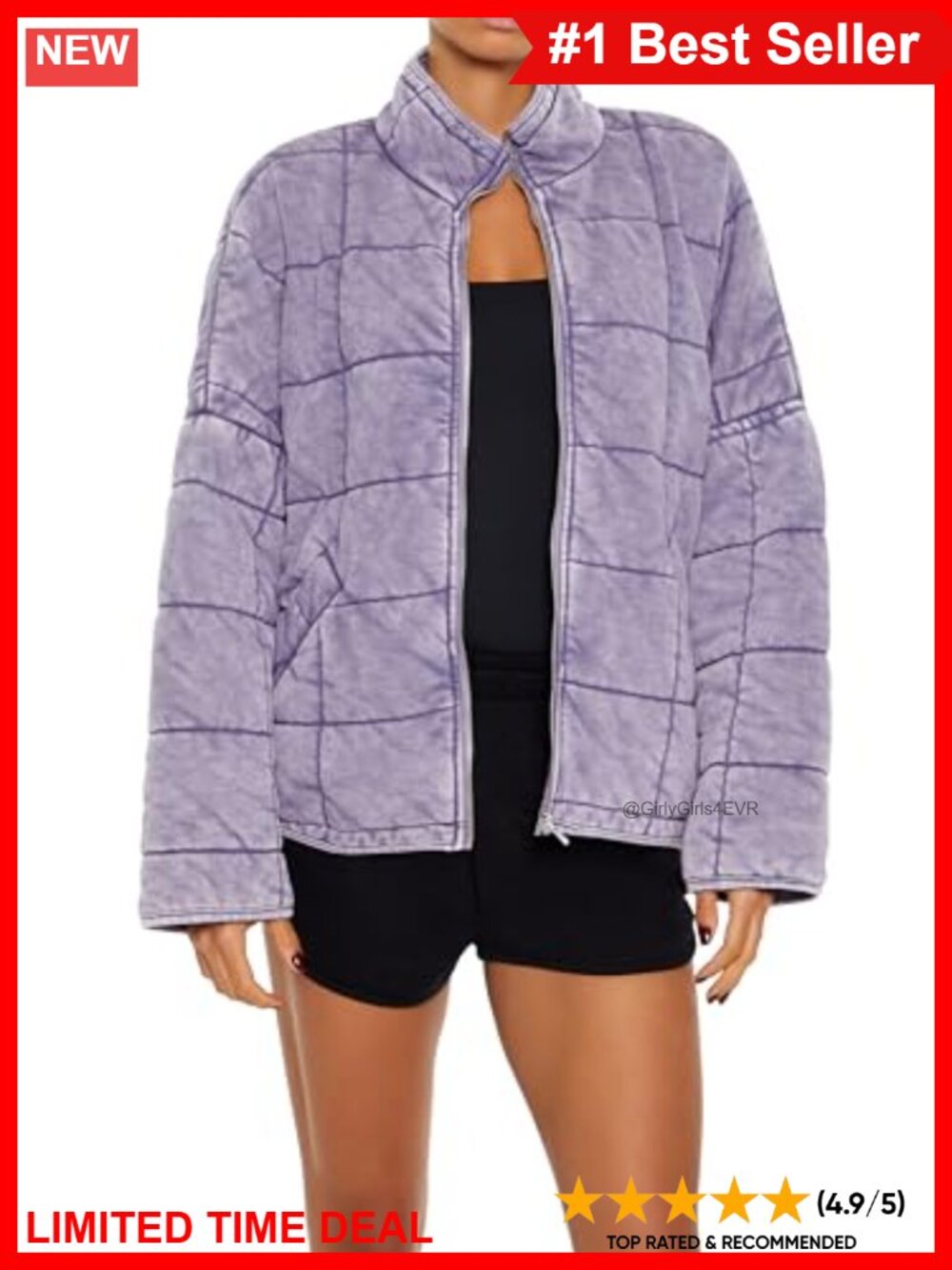 Quilted Zip-Up Jacket Long Sleeve Funnel Neck Slanted Pockets